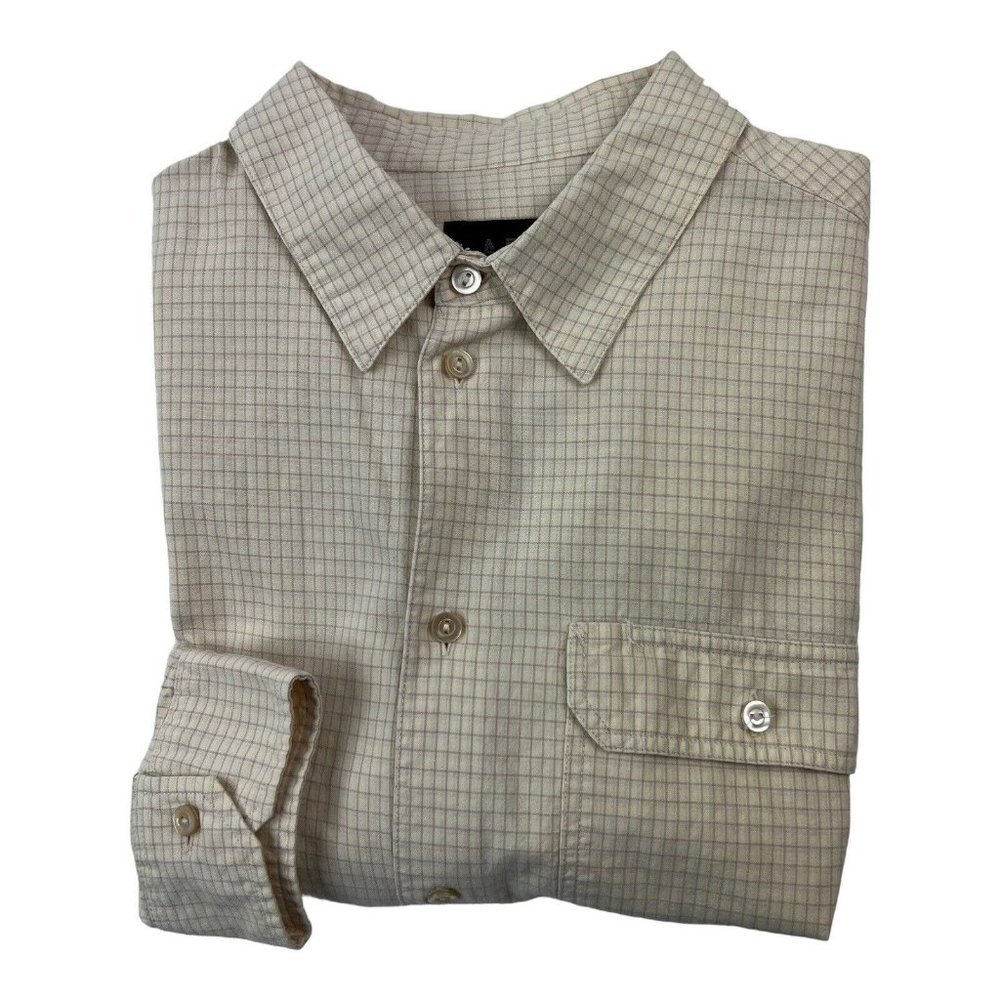 A.P.C. Rue Madam Paris Tan w/ Brown Check Long Sleeve Button Up Mens Size Medium